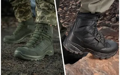 Dwa rodzaje solidnych butów w góry: zielone, taktyczne i czarne, trekkingowe. Gotowe na każdą wyprawę.