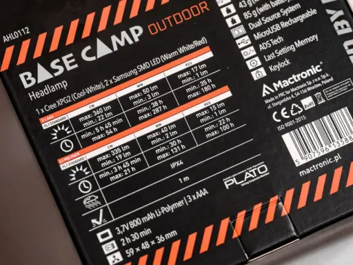 Czołówka dla dzieci Base Camp Outdoor z diodami Cree XPG2 i Samsung. Idealna na wyprawy, zasilana bateriami AAA lub Li-Polymer.