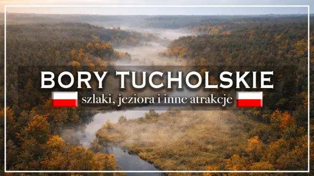 Mglisty poranek nad rzeką w Borach Tucholskich. Widok na lasy, szlaki, jeziora i inne atrakcje tego pięknego regionu.