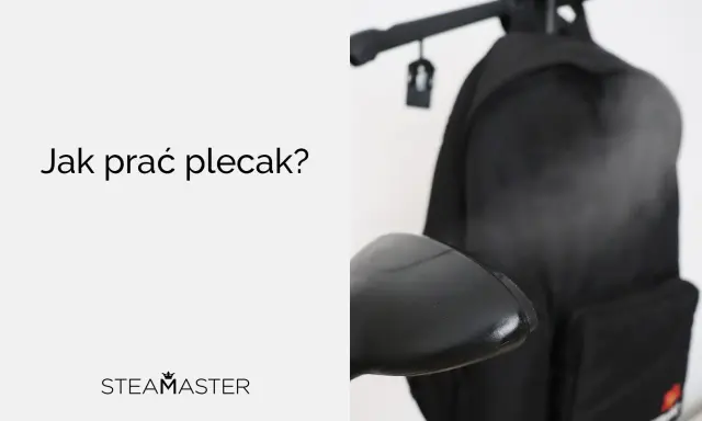 Dowiedz się, jak prać plecak, by służył Ci latami. Czarny plecak na białym tle, z napisem "Jak prać plecak?".